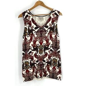 Chico's Top Tank Sz 2 Large Lightweight Sleeveless Sweater Paisley Cotton Blend